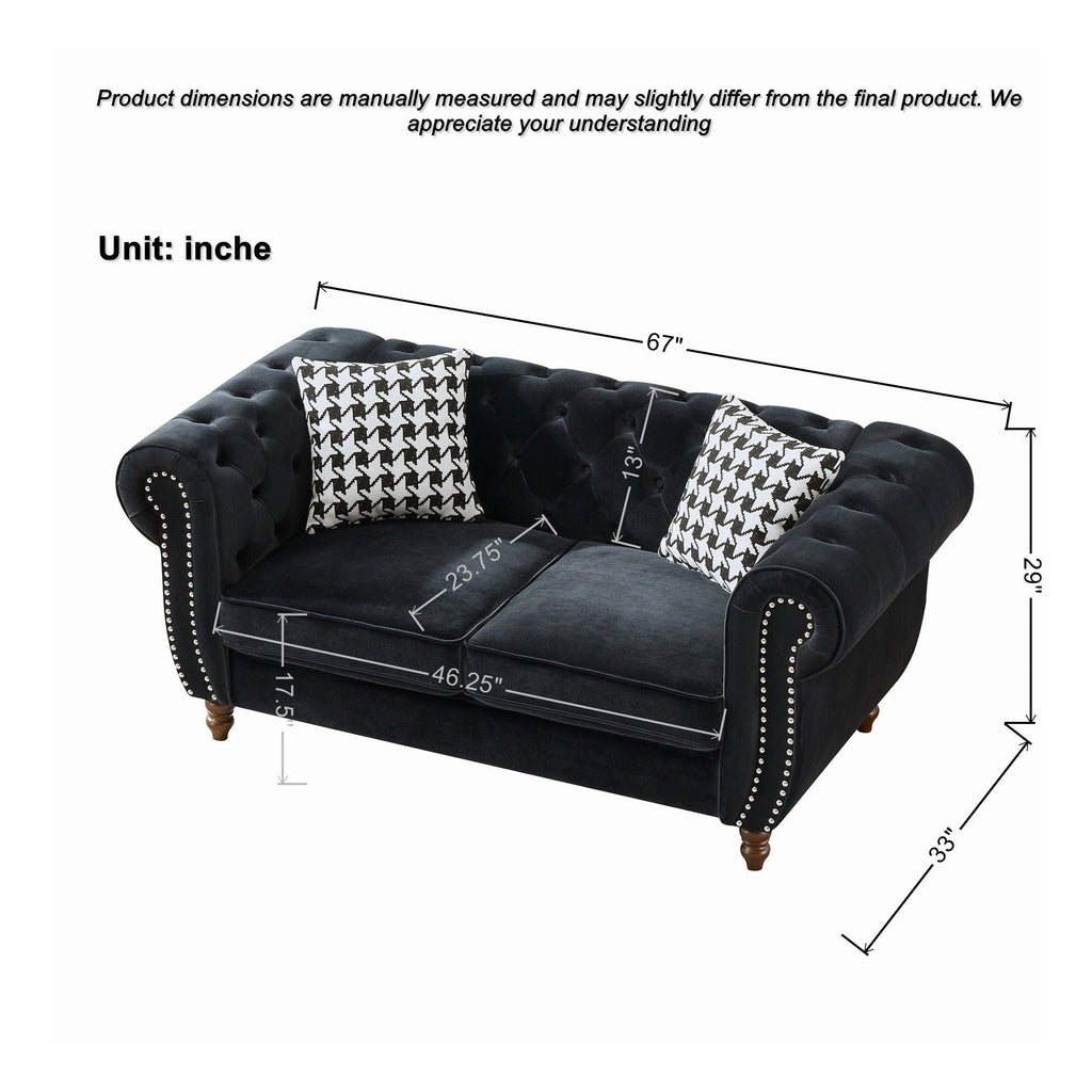 Chesterfield 3 & 2-Seater Upholstery Sofa with Roll Armrest & Nailhead Fabric Couch