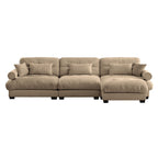 Modern Sectional Sofa with Ottoman, Round Bolster Armrests, Waist & Throw Pillows