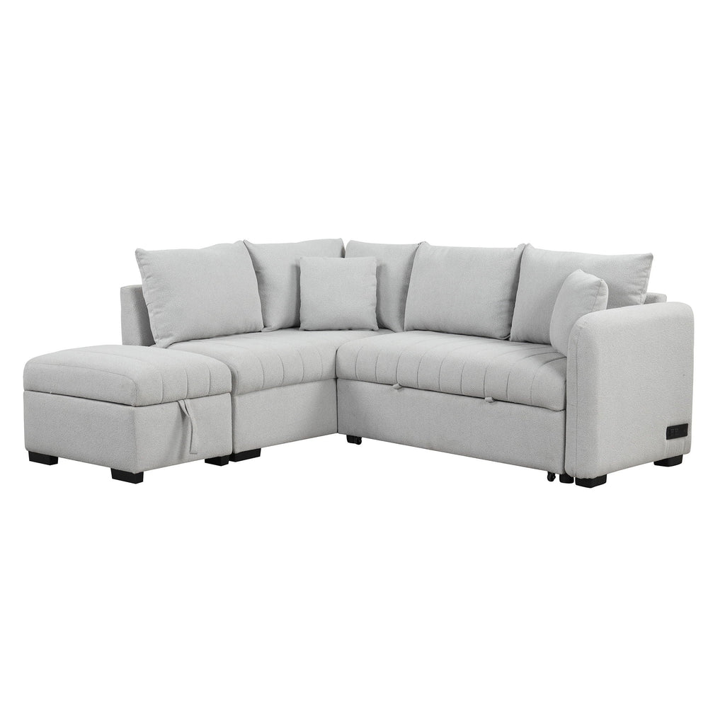 L-Shaped Sectional Pull Out Sofa Bed Sleeper Sofa with Two USB Ports