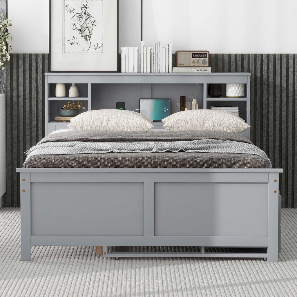 Platform Bed with Storage Headboard, USB, Trundle & 3 – Drawer