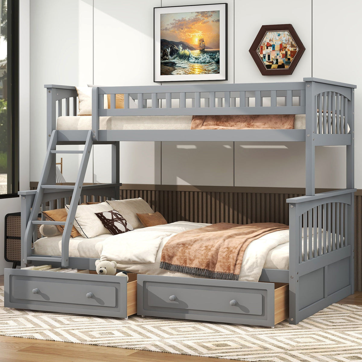Bunk Bed with Drawers, Convertible Storage Bed
