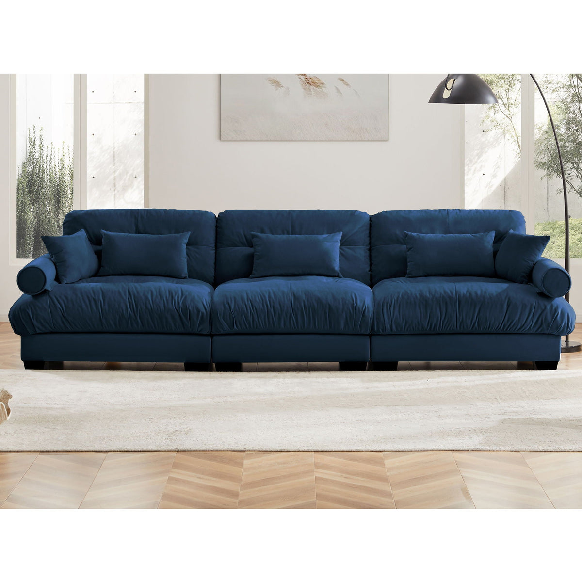 Modern Oversize Sofa with Cloud Like Comfort, Featuring Waist & Throw Pillows