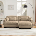 Modern Sectional Sofa with Ottoman, Round Bolster Armrests, Waist & Throw Pillows