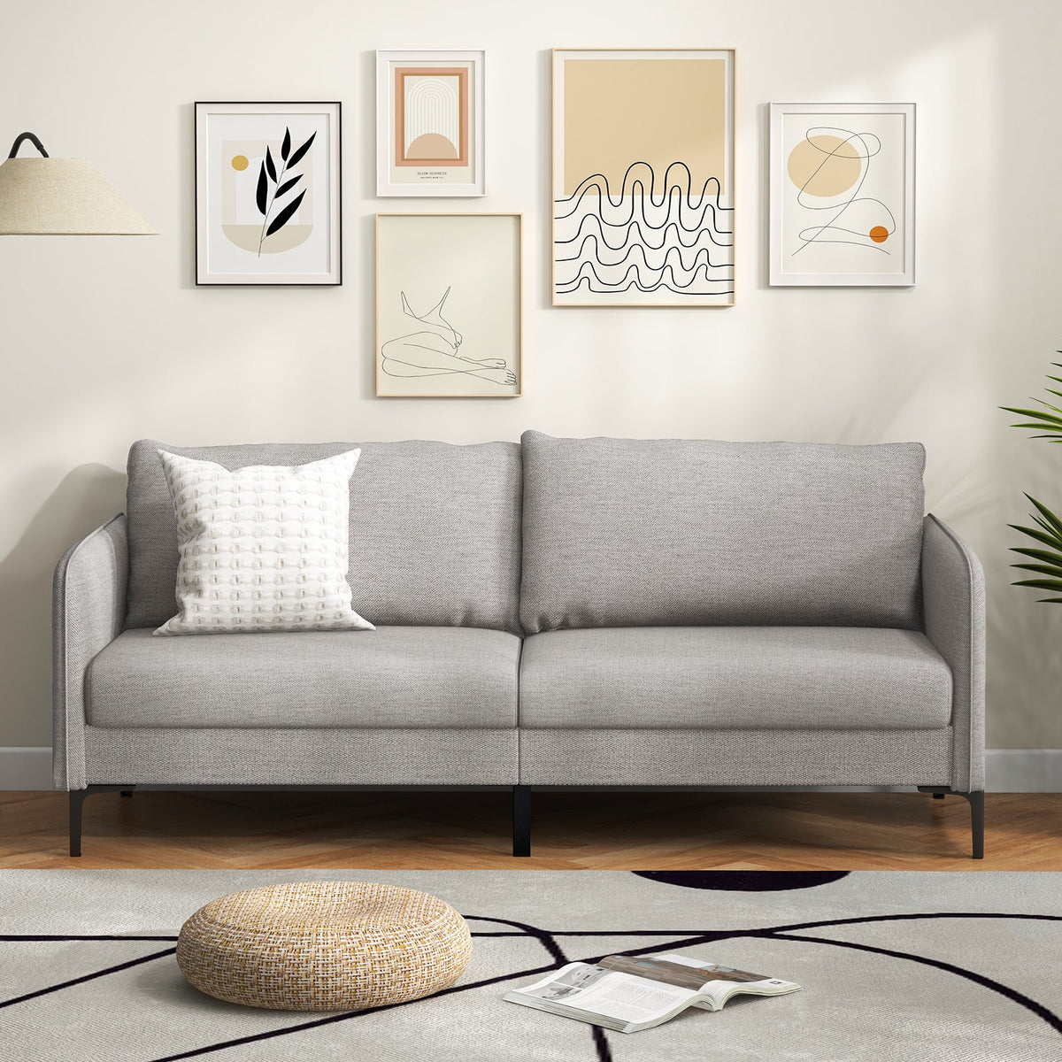 Modern 76 Inch Loveseat Sofa Couch for Apartment Dorm with Metal Legs – Gray