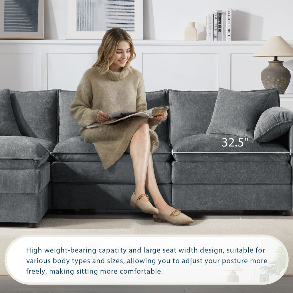 Modular Sectional with Deep & Wide Seat, Cloud Couch Set with Double Cushions Sofa with