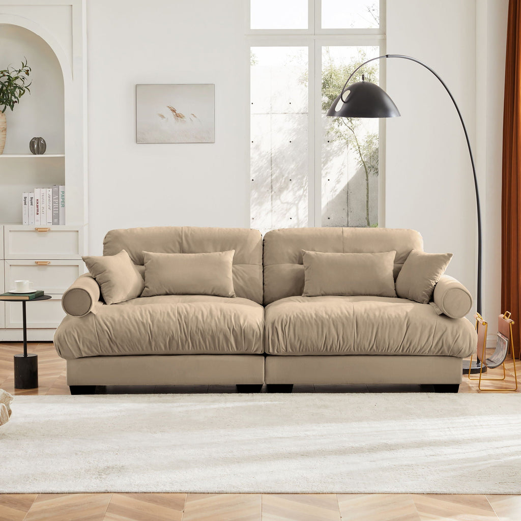 Modern Oversize Sofa with Cloud Like Comfort, Featuring Waist & Throw Pillows