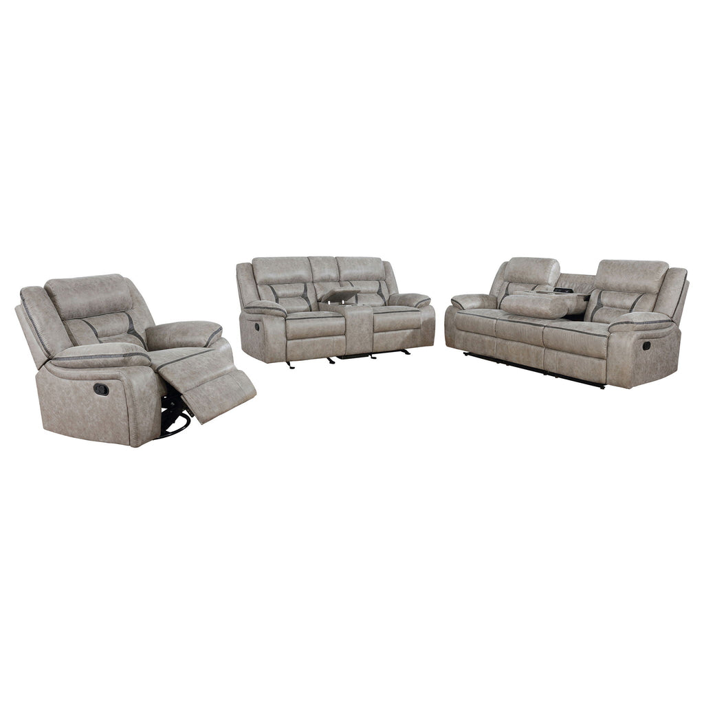 Greer 3-piece Upholstered Reclining Sofa Set Taupe
