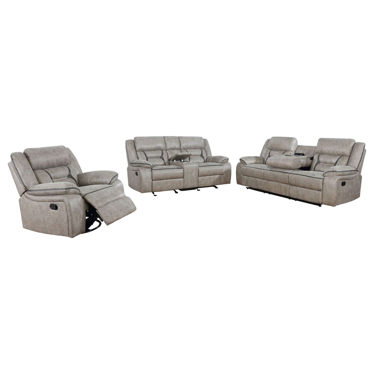 Greer 3-piece Upholstered Reclining Sofa Set Taupe