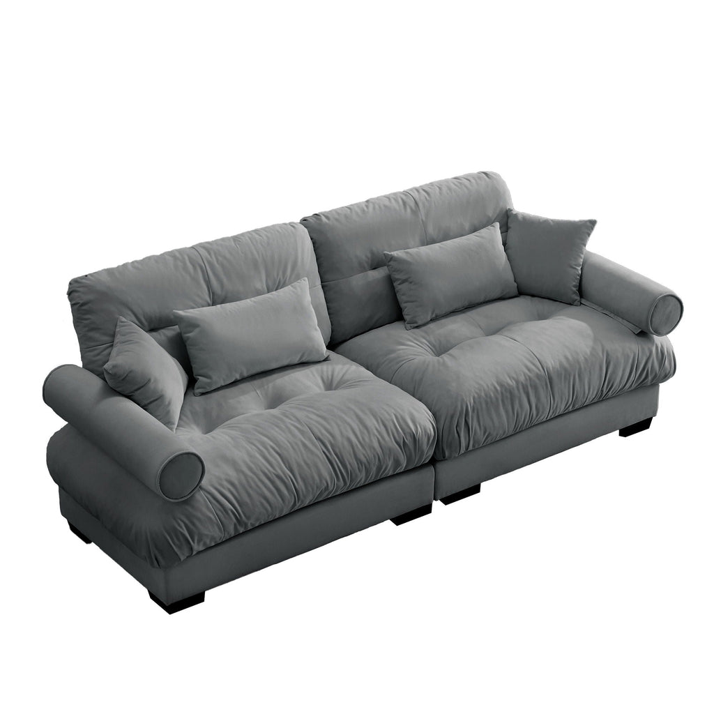 Modern Oversize Sofa with Cloud Like Comfort, Featuring Waist & Throw Pillows