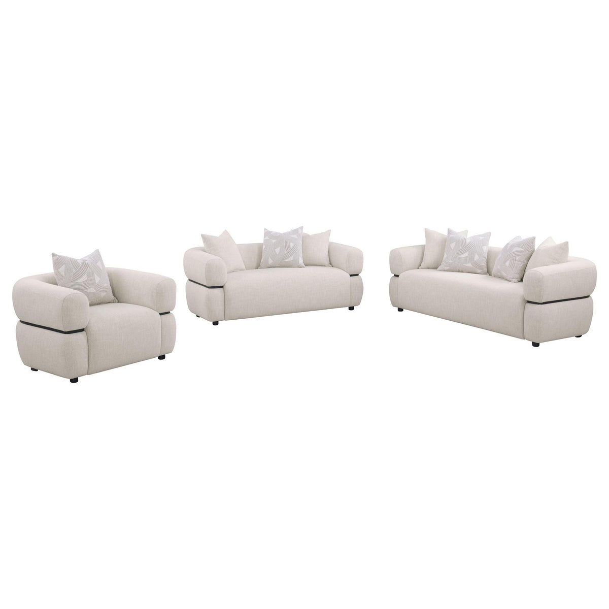 Jeanette 3-piece Fabric Upholstered Round Arm Sofa Set Beige