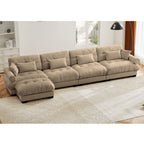 Modern Sectional Sofa with Ottoman, Round Bolster Armrests, Waist & Throw Pillows