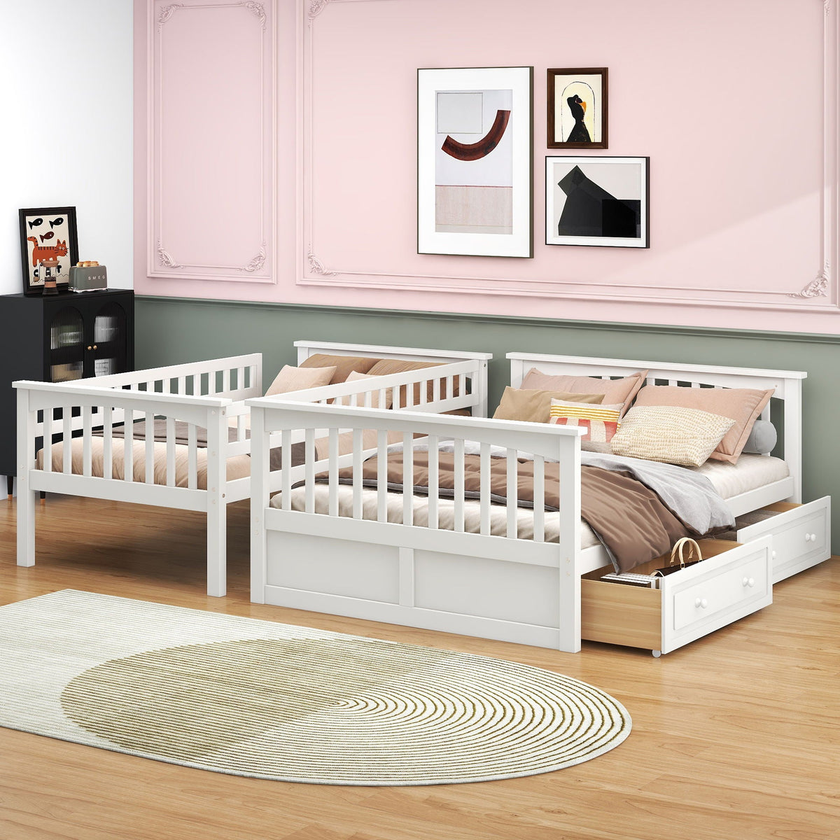 Bunk Bed with Drawers, Convertible Storage Bed