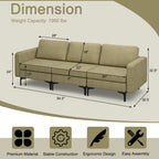 3-Seat Sectional Sofa Couch with Armrest Magazine Pocket and Metal Leg