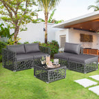 5-Piece Patio PE Rattan Wicker Sofa Furniture Set – Gray