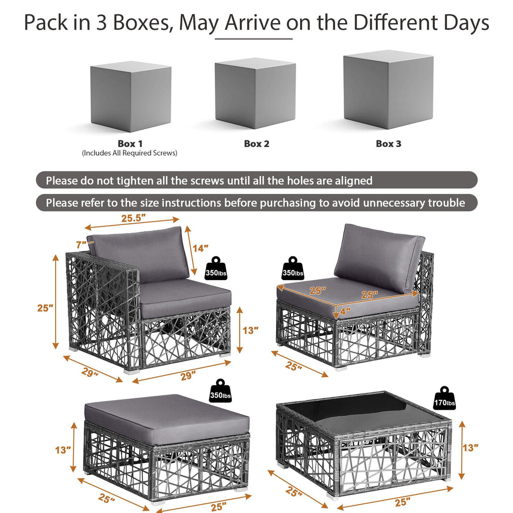 5-Piece Patio PE Rattan Wicker Sofa Furniture Set – Gray