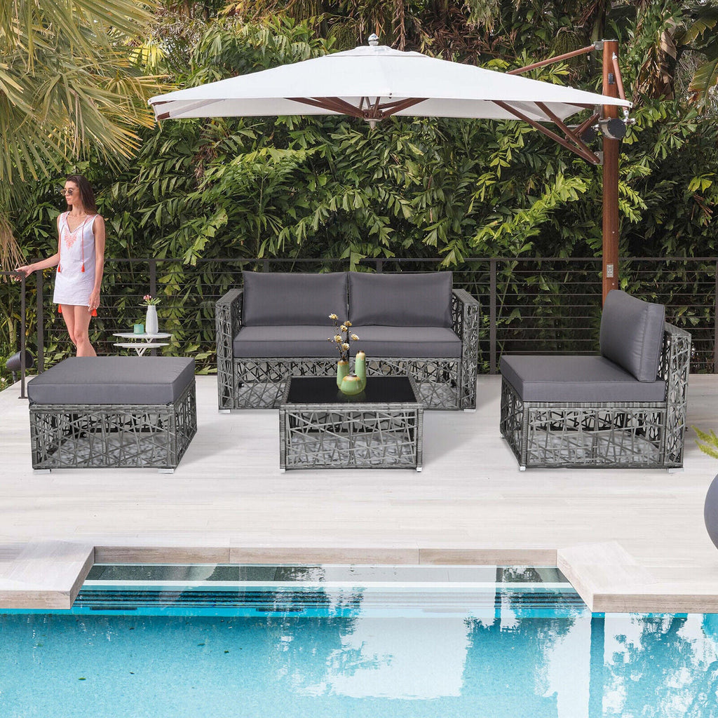 5-Piece Patio PE Rattan Wicker Sofa Furniture Set – Gray