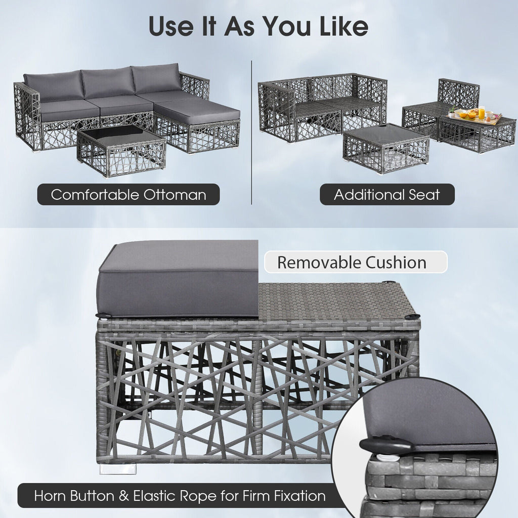 5-Piece Patio PE Rattan Wicker Sofa Furniture Set – Gray