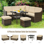 6-Piece Patio Rattan Dining Sofa Furniture Set