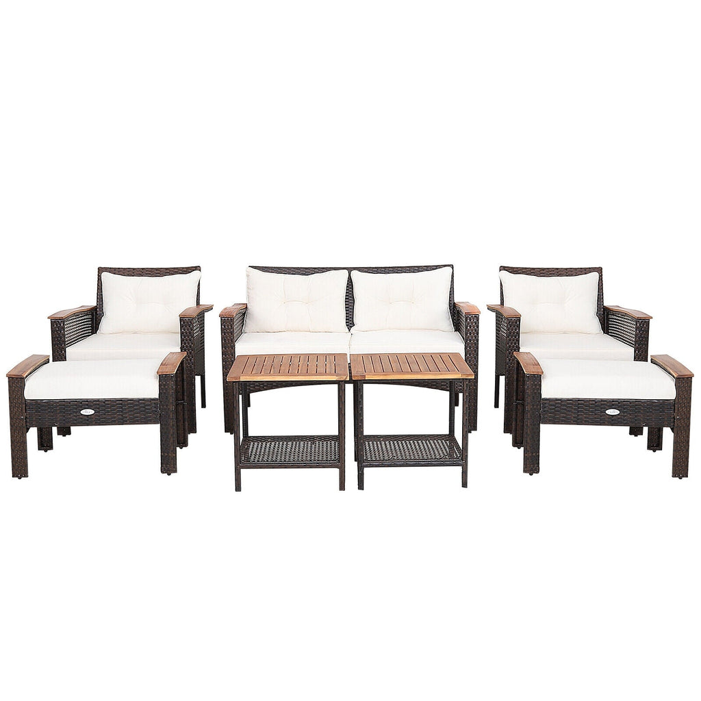 7-Piece Patio Rattan Cushioned Conversation Furniture Set