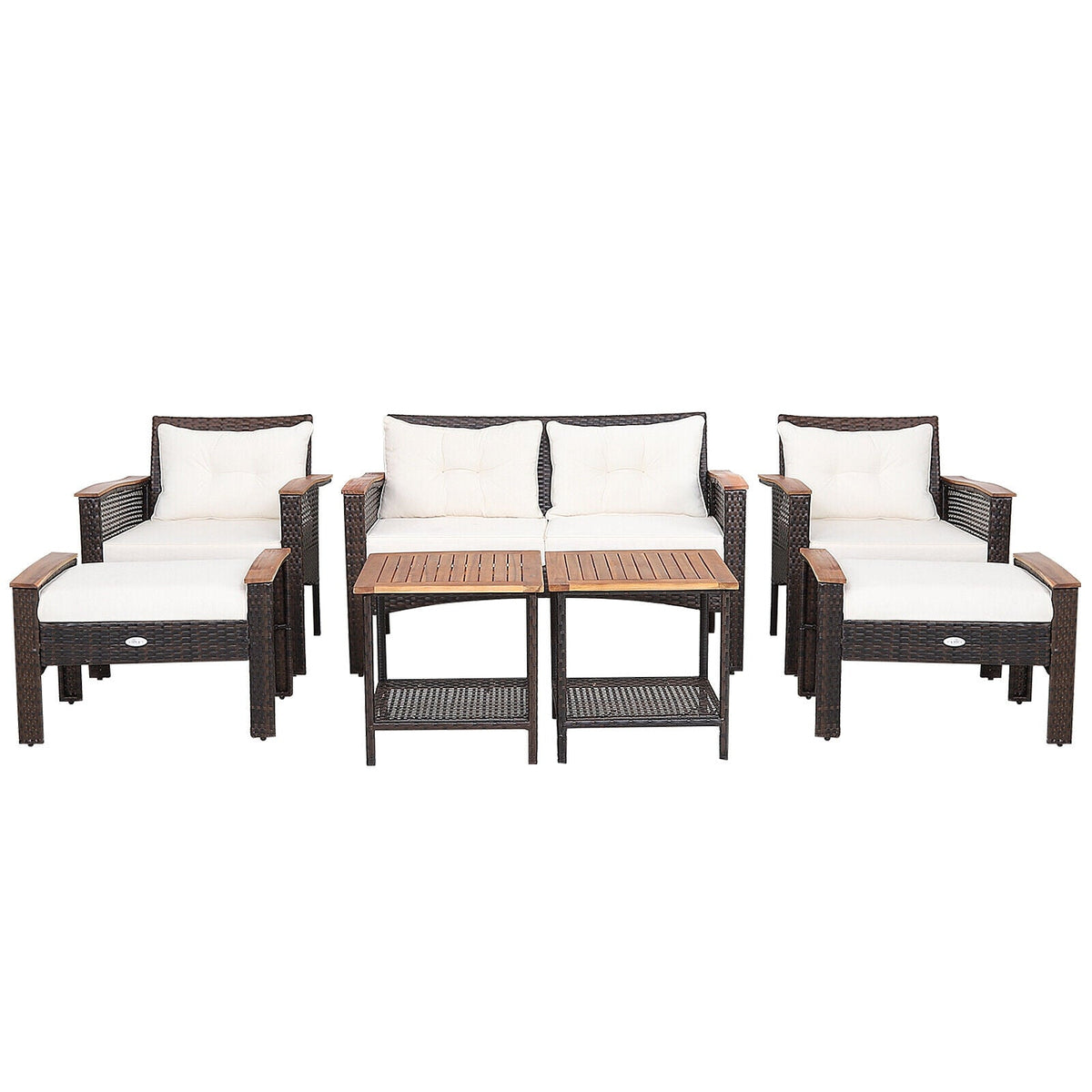7-Piece Patio Rattan Cushioned Conversation Furniture Set