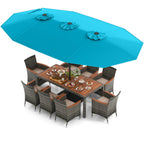 10-Piece Patio Wicker Dining Set with 15-Foot Double-Sided Patio Umbrella