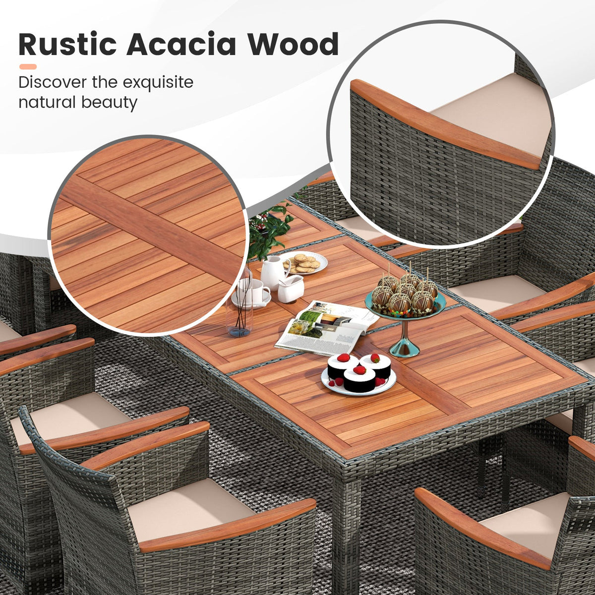 10-Piece Patio Wicker Dining Set with 15-Foot Double-Sided Patio Umbrella