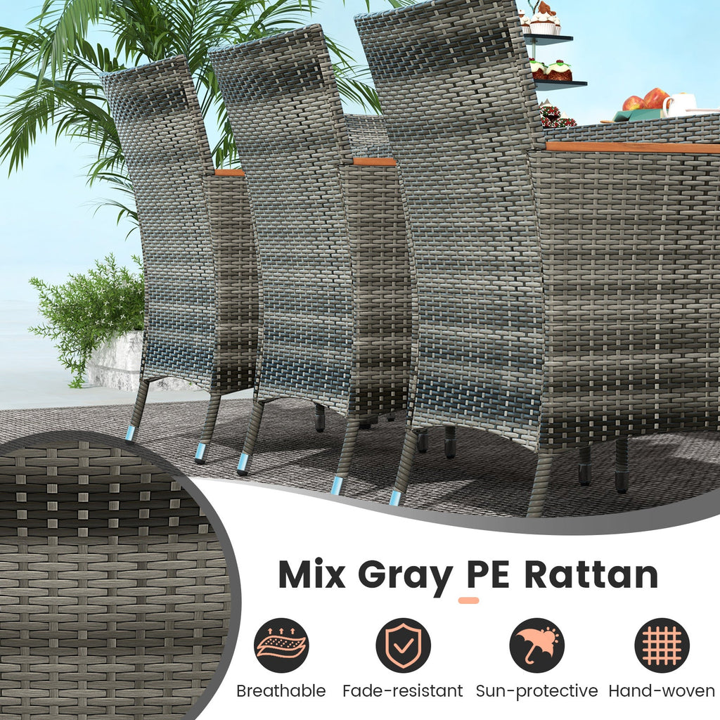 10-Piece Patio Wicker Dining Set with 15-Foot Double-Sided Patio Umbrella