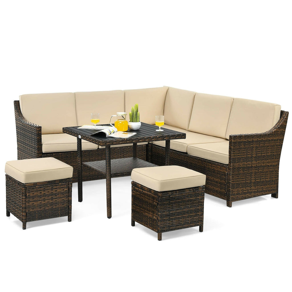 6-Piece Patio Rattan Dining Sofa Furniture Set