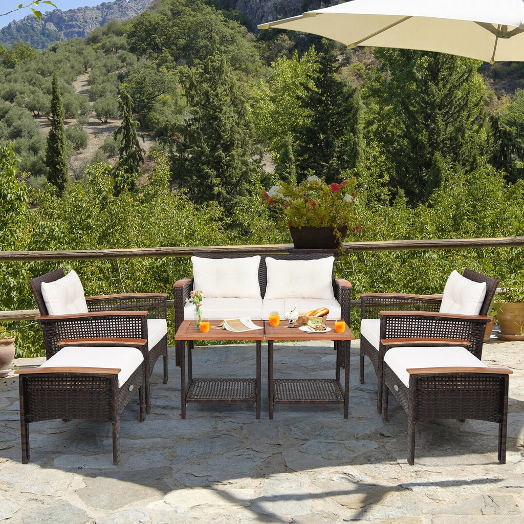 7-Piece Patio Rattan Cushioned Conversation Furniture Set