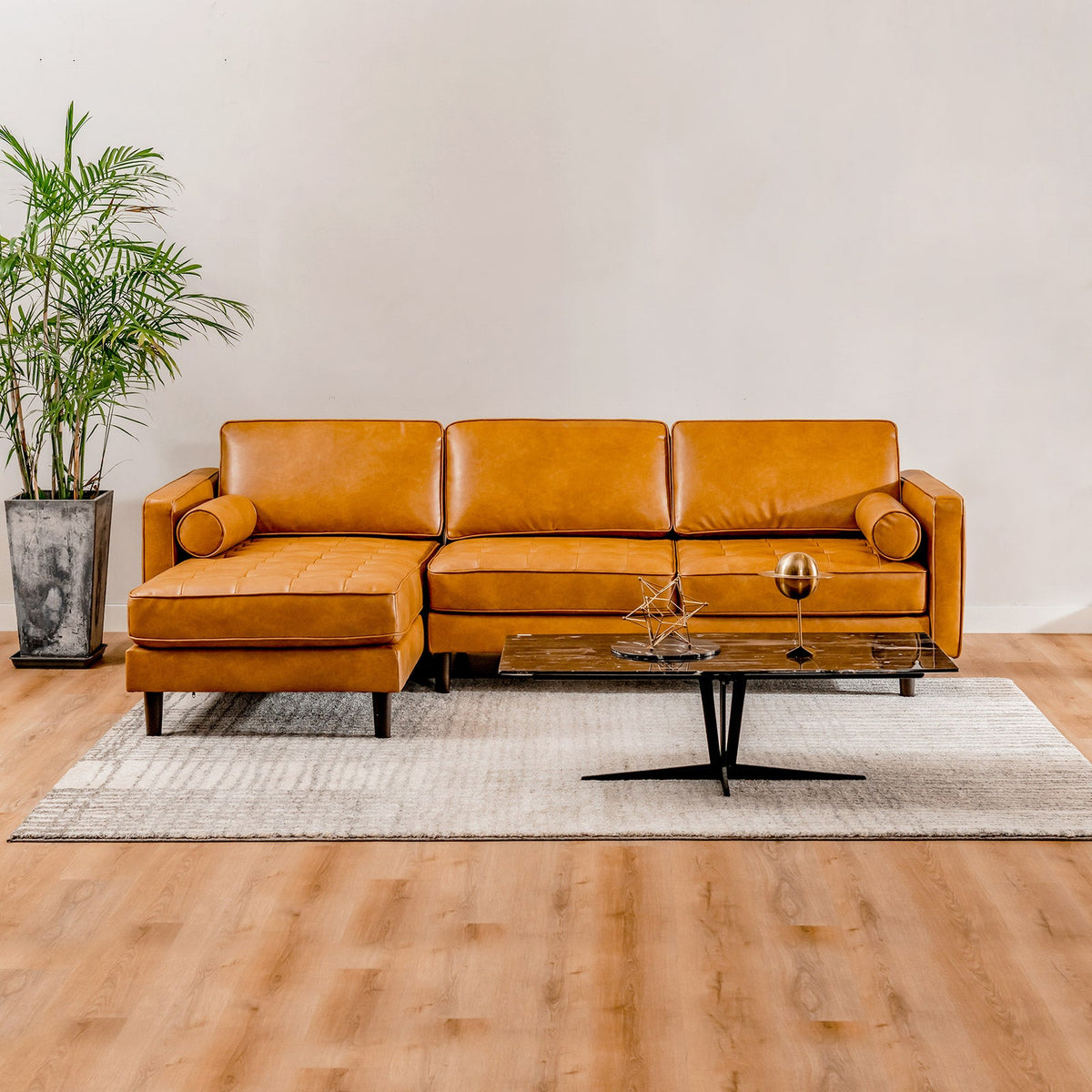 3-Seat L-Shaped Sectional Sofa Couch for Living Room – Brown