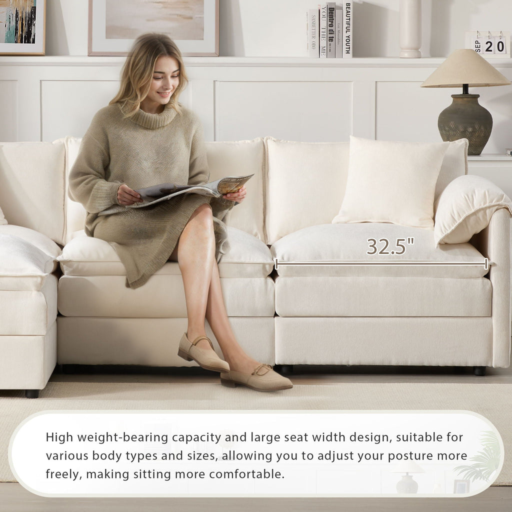 Modular Sectional with Deep & Wide Seat, Cloud Couch Set with Double Cushions Sofa with