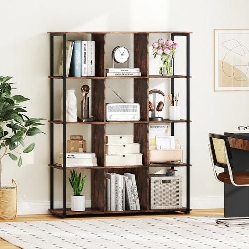 12-Cube Bookcase with 2 Anti-Tip Kits – Rustic Brown