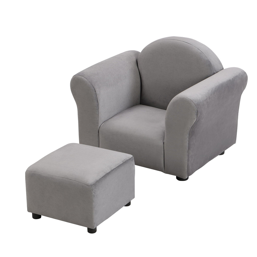 Kids Recliner Chair, Kids Upholstered Couch with Ottoman – Dark Gray