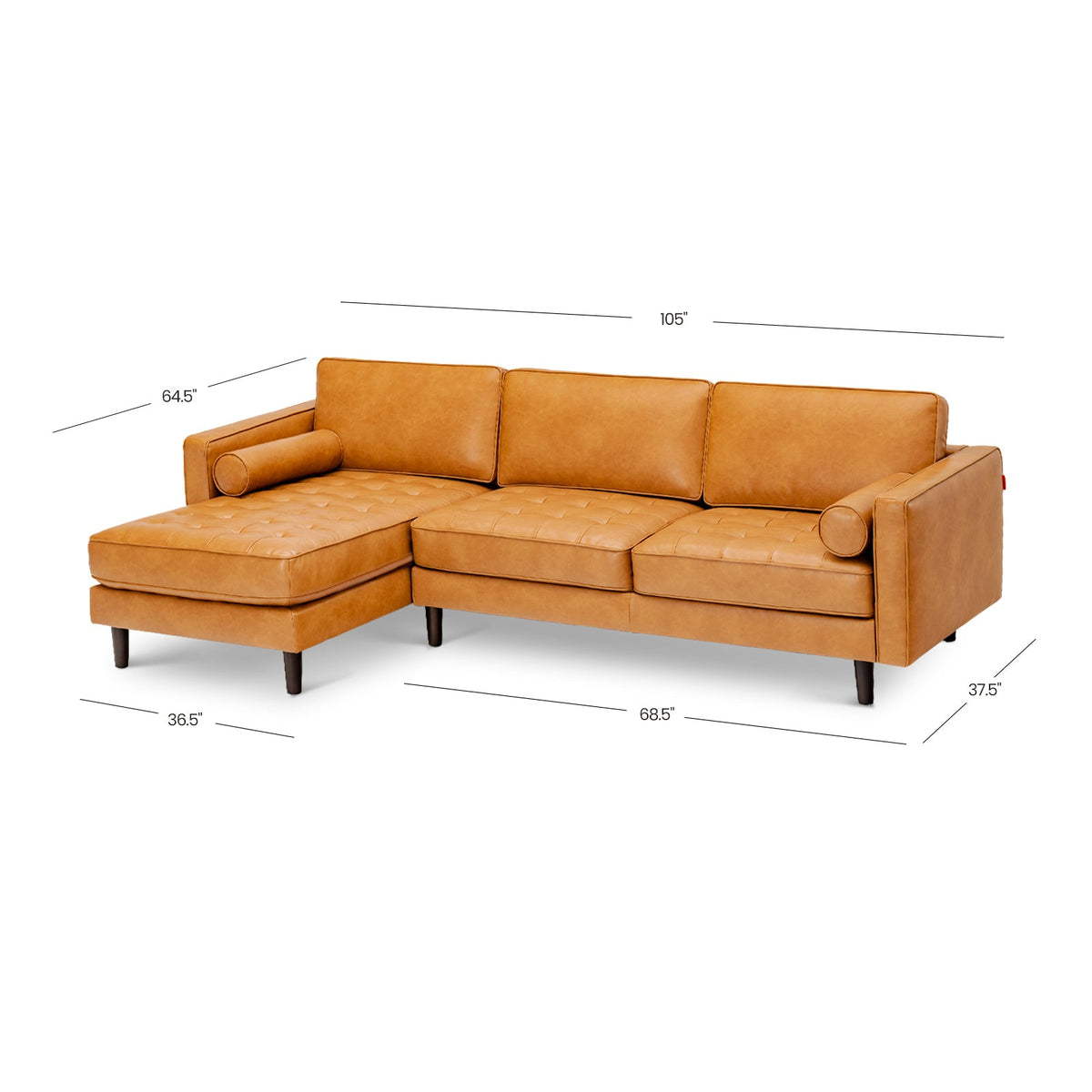 3-Seat L-Shaped Sectional Sofa Couch for Living Room – Brown