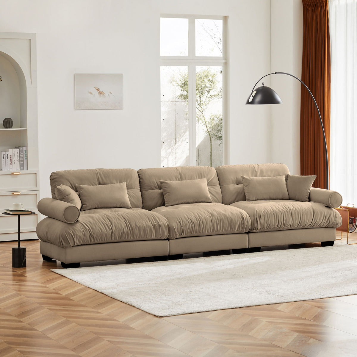 Modern Oversize Sofa with Cloud Like Comfort, Featuring Waist & Throw Pillows
