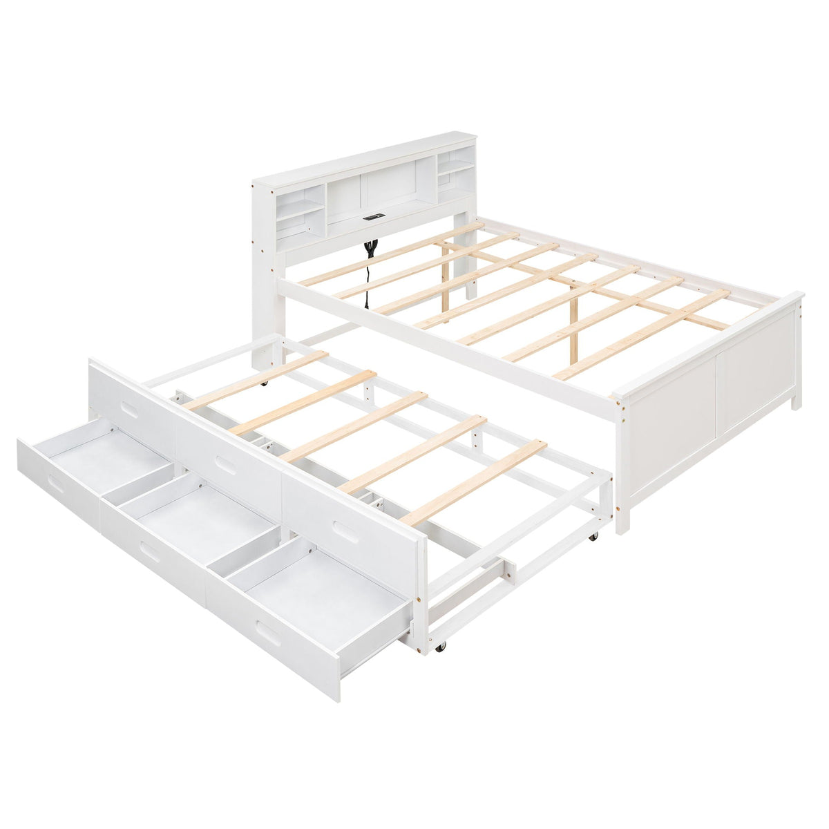 Platform Bed with Storage Headboard, USB, Trundle & 3 – Drawer