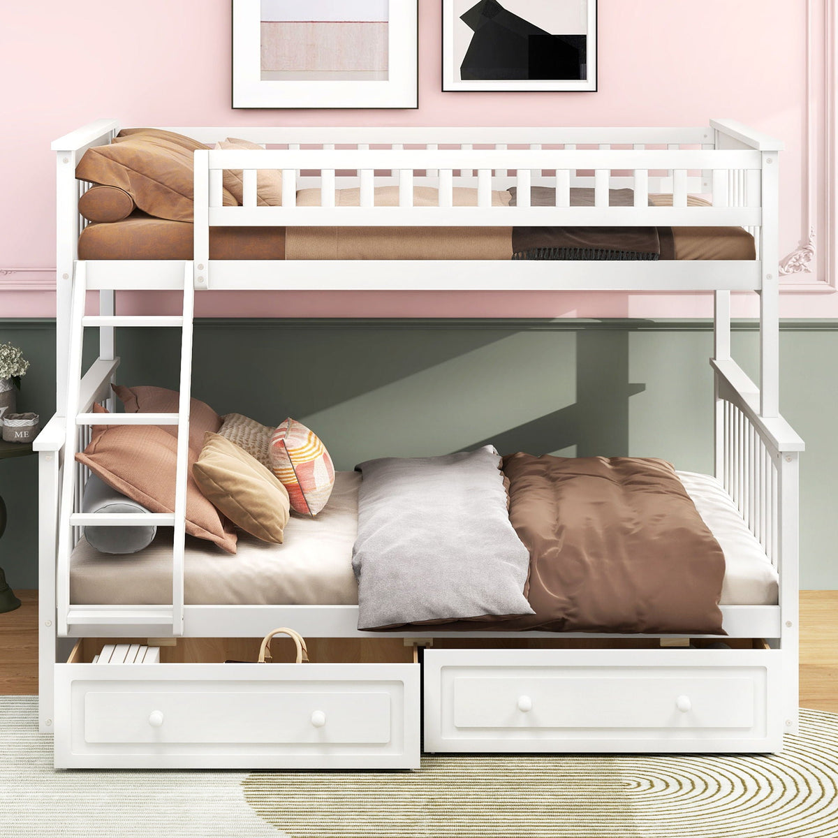Bunk Bed with Drawers, Convertible Storage Bed