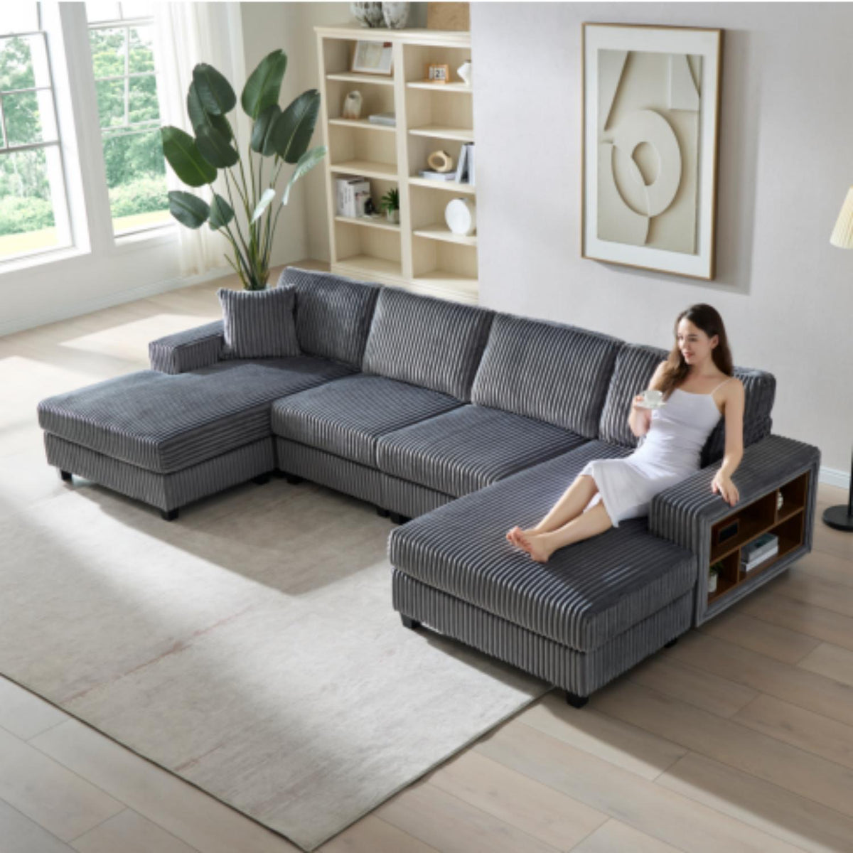 U-Shaped Convertible Sofa, 4-Seater Large Living Room Lounge