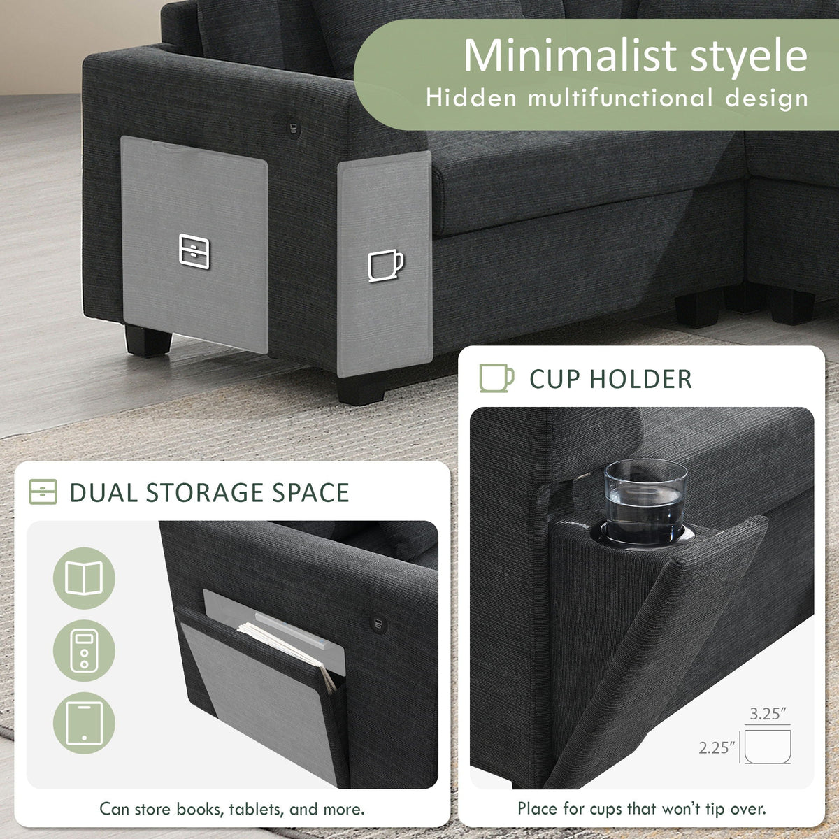 U Shaped Sectional Sofa 6 Seat Couch Set with Oversized Ottoman