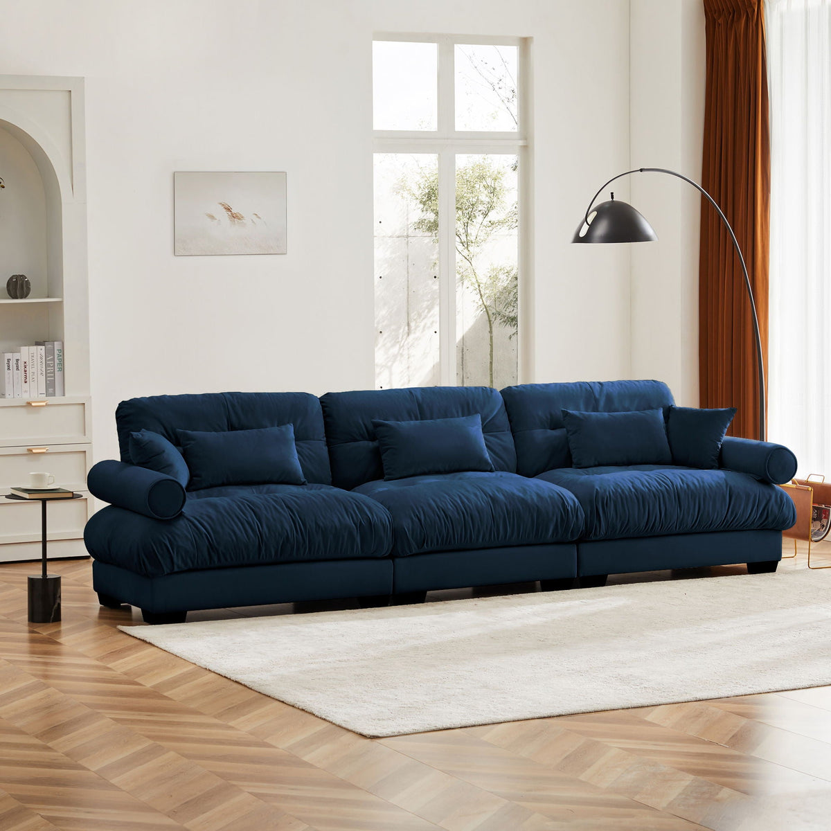 Modern Oversize Sofa with Cloud Like Comfort, Featuring Waist & Throw Pillows