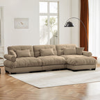 Modern Sectional Sofa with Ottoman, Round Bolster Armrests, Waist & Throw Pillows