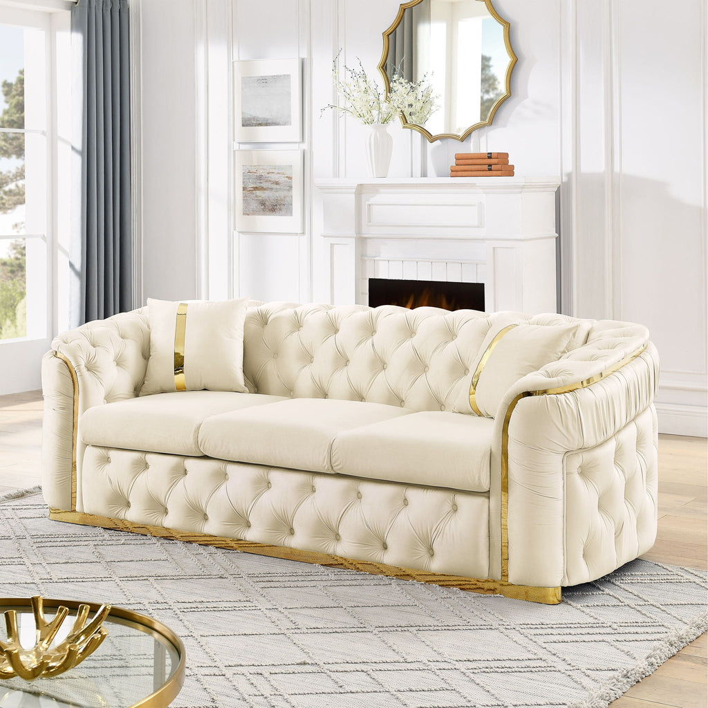 Button Tufted Couch with 2 Pillows, 3-Seater Luxury Chesterfield Sofa