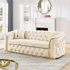 Button Tufted Couch with 2 Pillows, 3-Seater Luxury Chesterfield Sofa