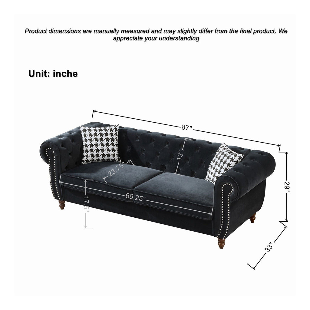 Chesterfield 3 & 2-Seater Upholstery Sofa with Roll Armrest & Nailhead Fabric Couch