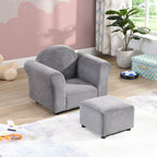 Kids Recliner Chair, Kids Upholstered Couch with Ottoman – Dark Gray