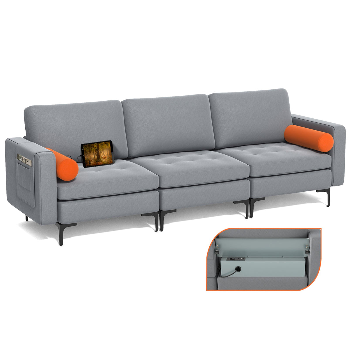Modular 1/2/3/4-Seat L-Shaped Sectional Sofa Couch with Socket USB Port-3 – Seat with USB port
