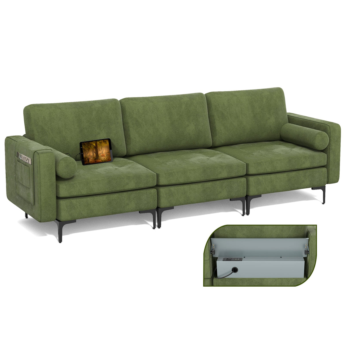 Modular 1/2/3/4-Seat L-Shaped Sectional Sofa Couch with Socket USB Port-3 – Seat with USB port