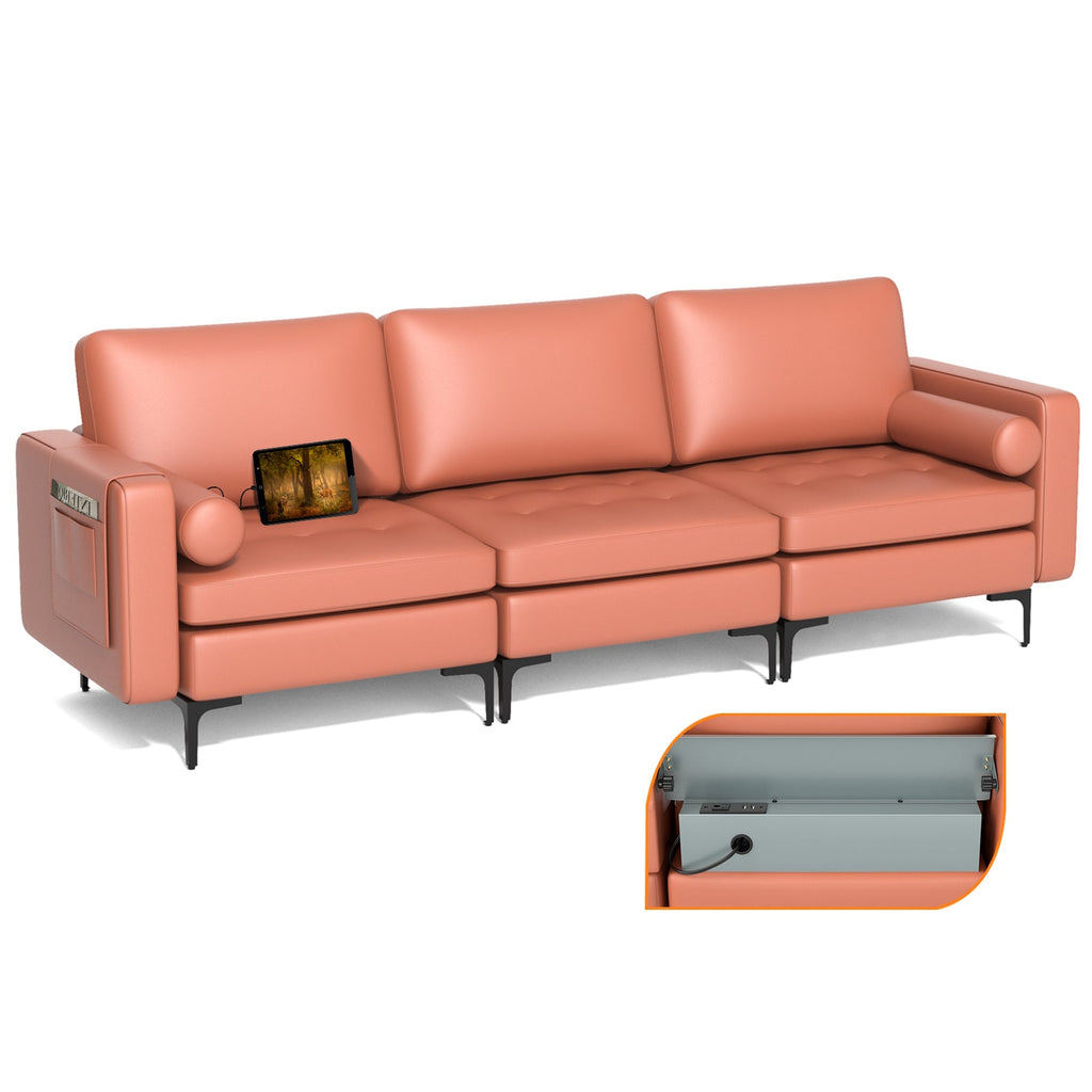 Modular 1/2/3/4-Seat L-Shaped Sectional Sofa Couch with Socket USB Port-3 – Seat with USB port