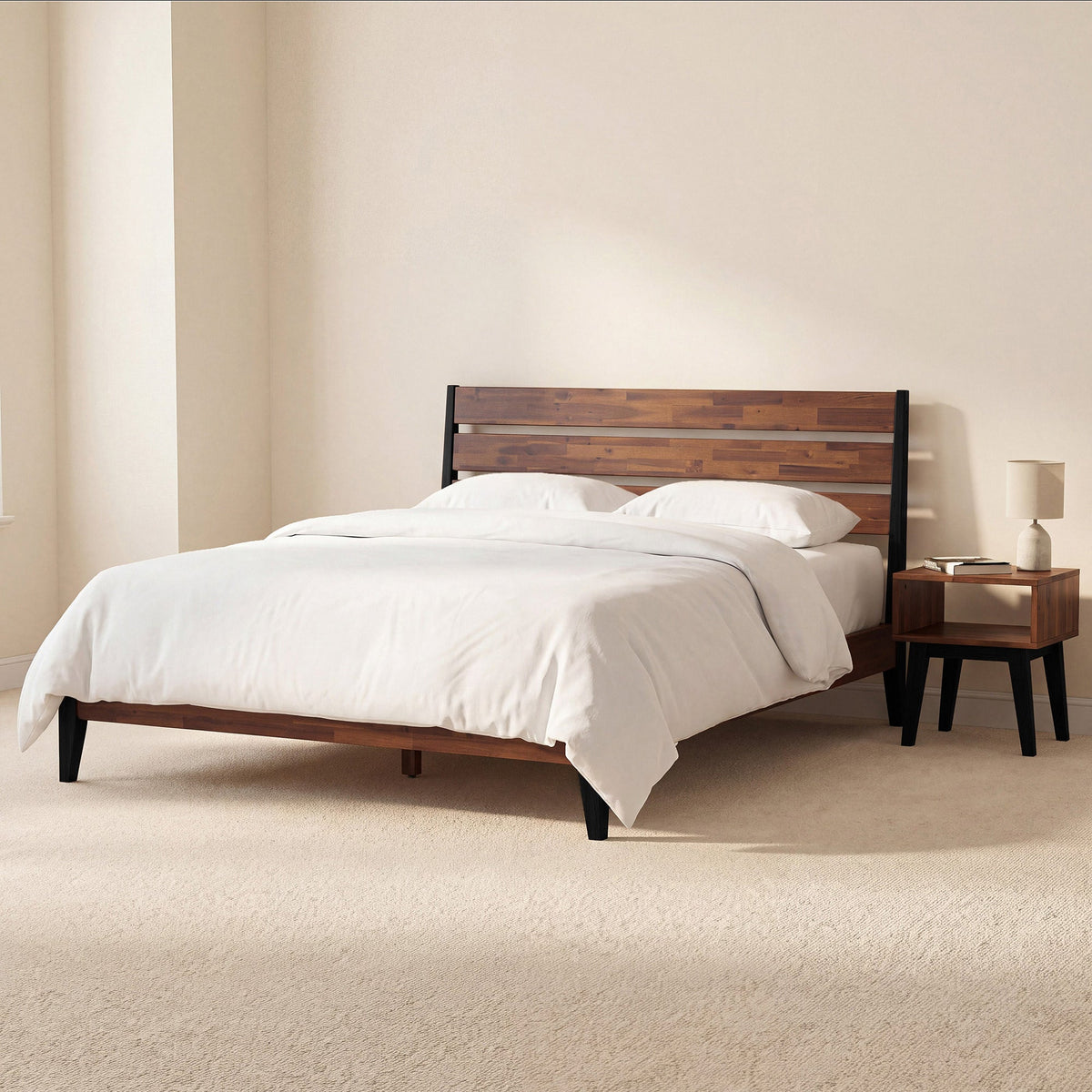 Emery Solid Wood Bed Frame & Nightstand Set
