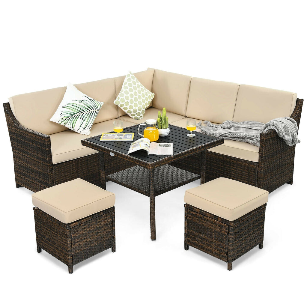 6-Piece Patio Rattan Dining Sofa Furniture Set